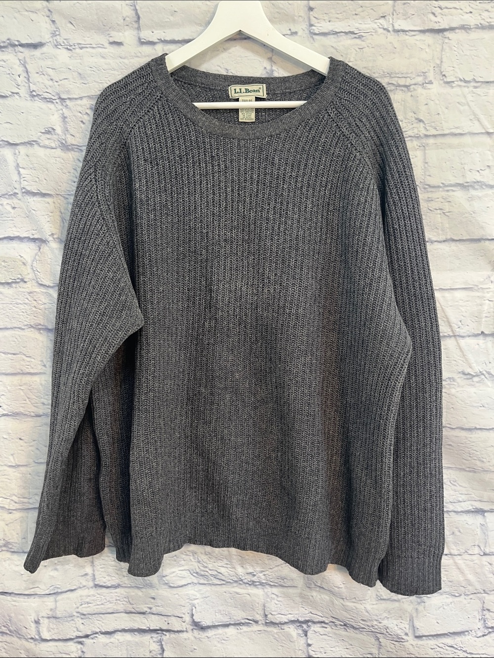 Vintage LL Bean Cable Knit Sweater Lambswool Hong Kong Blue Size Large TALL